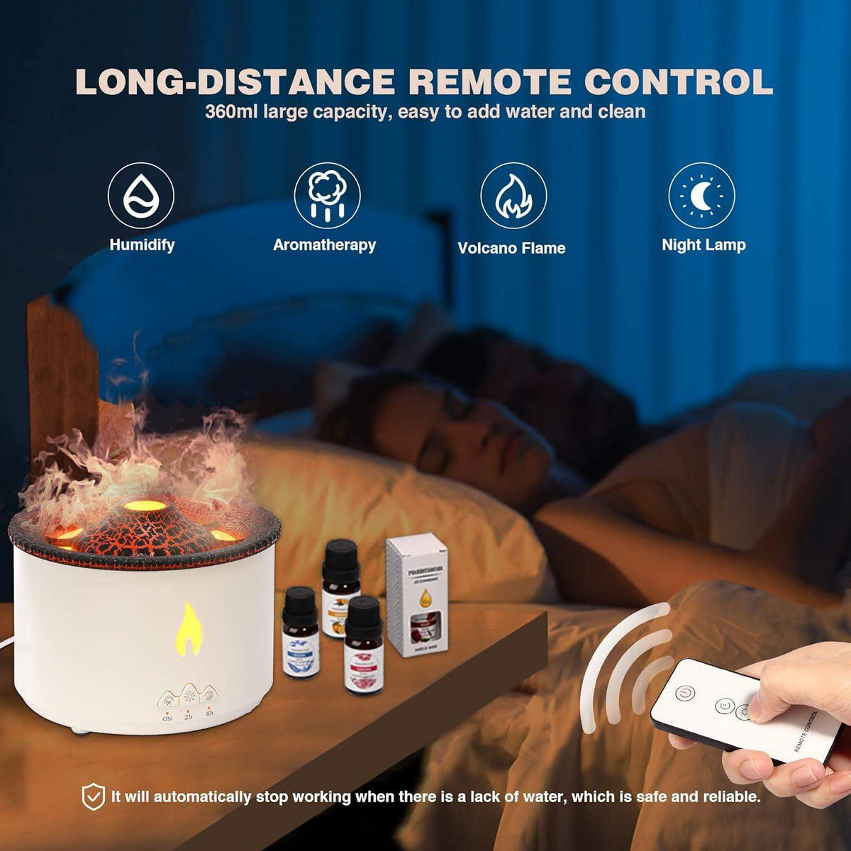 Mega Volcano Ultrasonic Humidifying Essential Oil Diffuser – 300ml, Dual Spray, Remote, 25dB, 375 sq ft