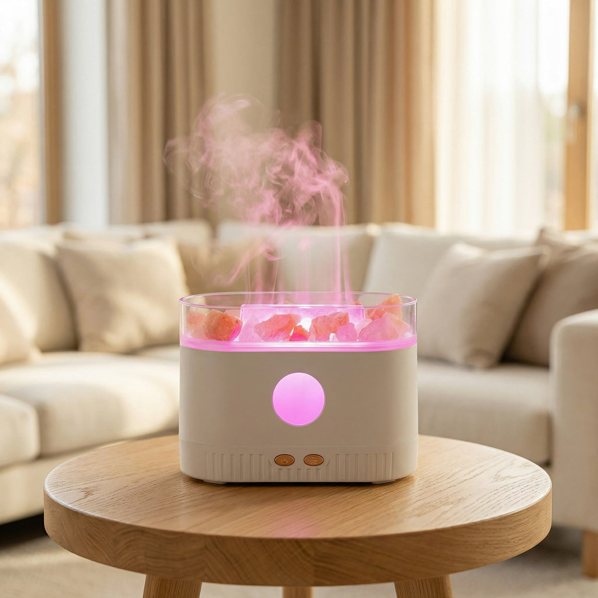 Himalayan Salt On Top Lamp Flame Ultrasonic Humidifying Essential Oil Diffuser – 200ml, 8-Hour Runtime, 10 LED Modes